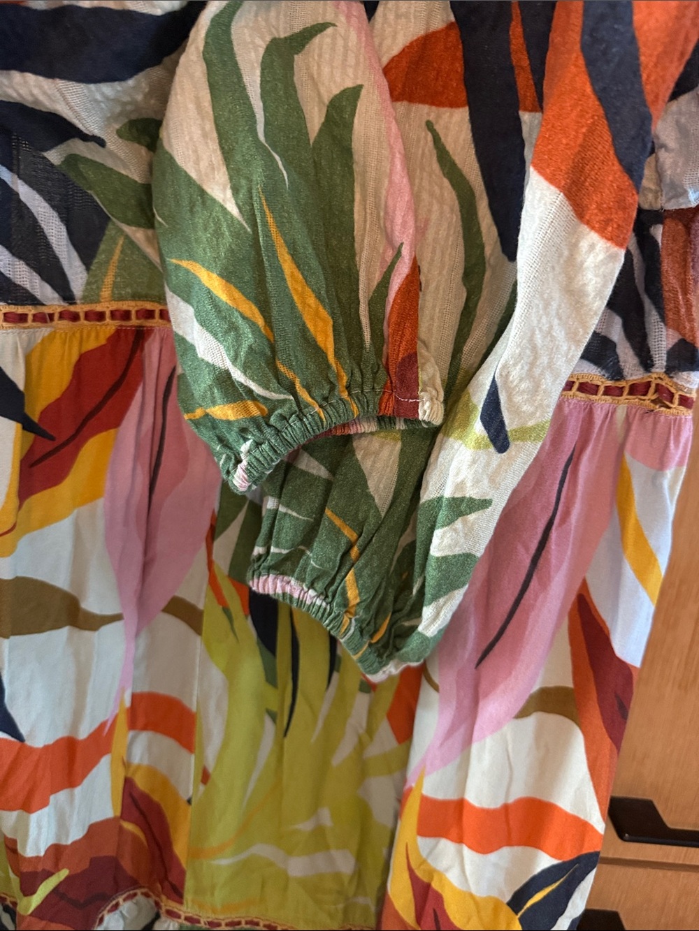 Anthropologie Conditions Apply Tropical Leaf Duster Boho Embroidered Trim Kimono - Picture 11 of 14